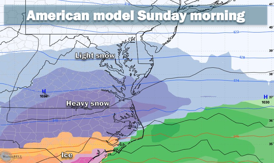 capitalweather's tweet photo. ❄️ Major winter storm possible this weekend in the D.C. area 👀

We’re tracking a storm that could bring substantial snow + record cold to the Mid-Atlantic if key pieces come together. Here’s what you need to know right now:

🗓️ Timing
• Snow could begin late Saturday or early Sunday
• Could last into Monday morning
• Long-duration event = possible school + business impacts next week
🌡️ Bitter cold setting the stage
• Arctic air arrives Friday
• Highs could struggle to reach 20° Saturday
• Whatever snow falls would stick around a long time with freezing weather next week
❄️ How much snow? (Big range!)
Model averages for D.C. range from 0 to 15+ inches; way too early for exact numbers.
• Most model averages: 8–10 inches
• Some show double digits
• A few keep us much lighter
Bottom line: Confidence in accumulating snow is rising, but totals are still highly uncertain.

⚠️ Why this could bust
If the southern and northern systems don’t merge well, moisture may not reach us — keeping the storm mostly south. Some models still show this lower-impact outcome.
🚨 Why this could be big
If the systems merge efficiently and pull in Gulf moisture, we could see prolonged snow with powdery accumulation that piles up fast — even without huge precipitation totals.
🛒 What you should (and shouldn’t) do now
• Too early to cancel flights or major plans
• Smart to start thinking about a Plan B
• Not a bad time to grab salt + shovels before any rush
📌 Bottom line:
This is a high-potential, high-uncertainty setup. We’ll gain much better clarity by Thursday–Friday.
👉 We’ll post daily storm briefings + updates
Stay tuned at https://t.co/gchUVkKtMA and/or https://t.co/r3dKxepf5m