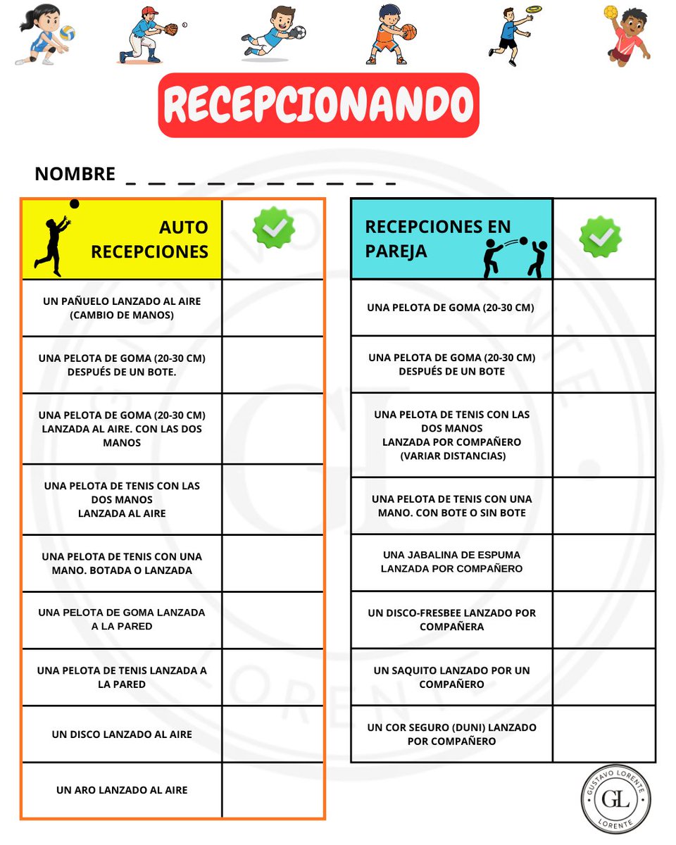gustavolorente1's tweet image. Cada actividad/tarea/juego que realizamos en #edufis se puede ver enriquecida por unas variables o condicionantes. Os dejo un anexo a la ficha de registro de recepciones con 20 posibilidades de variación-modificación #claustrovirtual #educación #colegio #physed