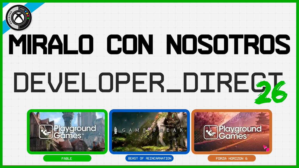 ColectivaXbox's tweet image. JUEVES: Estamos a dos días de conocer más detalles de Forza Horizon 6, Fable y Beast of Reincarnation. Sumate a nuestro directo del Developer Direct de Xbox youtube.com/watch?v=B6YWQT…