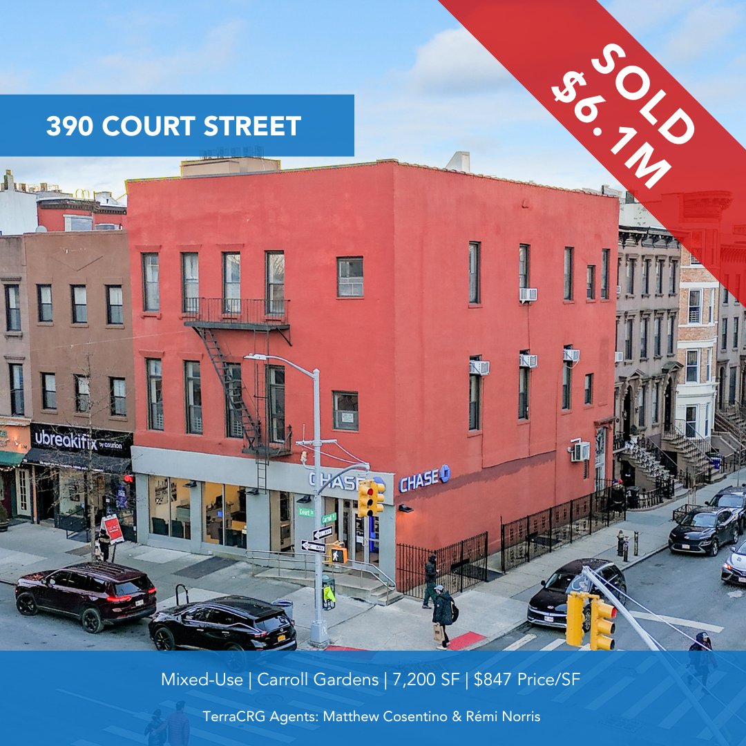 SOLD! TerraCRG is pleased to announce the successful $6.1M sale of 390 Court Street. The 7,200 SF mixed-use building is located on the corner of Court Street and Carroll Street in Carroll Gardens. Congratulations to brokers Matthew Cosentino and Rémi Norris on the transaction.
