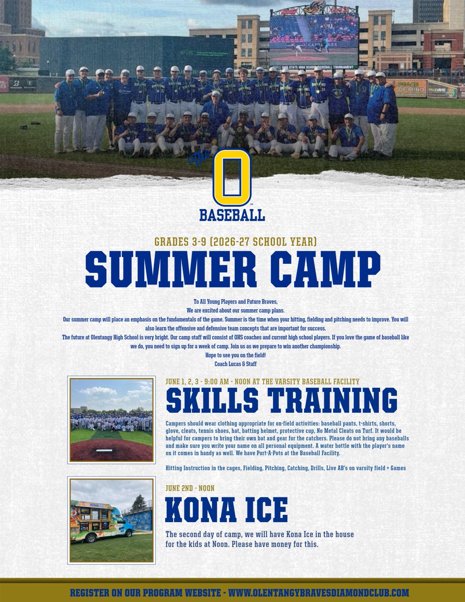 2026 Summer Baseball Camp Registration
June 1st, 2nd, 3rd from 9am-Noon
At Olentangy Varsity Field Complex
olentangybravesdiamondclub.com/2026-braves-ba…

<a href="/OHSathletics/">OHS Athletics</a> <a href="/Olentangy_LL/">Olentangy Little League</a> <a href="/OlentangyCubs/">OlentangyCubsBaseball</a> <a href="/olentangystix/">Olentangy Stix</a> <a href="/KONAICE/">Kona Ice</a>