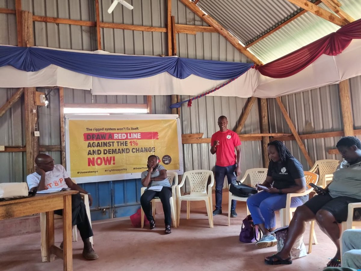 TambuaSJC's tweet photo. Injustices persist when we stay silent. Across section of @KenyaFIA members in Vihiga County held Usawa Baraza to protest against decisions at #WEF2026 in Davos that favour the billionaire profits over people. Participants decried growing inequalities between the poor &amp; the rich. https://t.co/6fpLjkCSOf