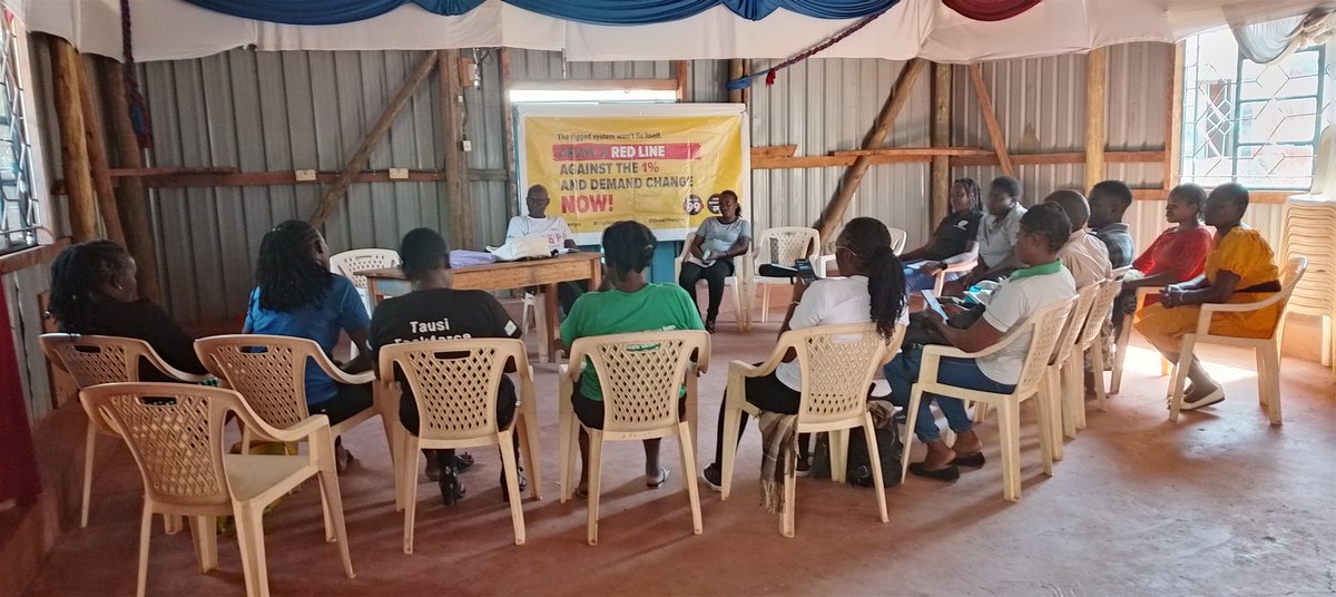 TambuaSJC's tweet photo. Injustices persist when we stay silent. Across section of @KenyaFIA members in Vihiga County held Usawa Baraza to protest against decisions at #WEF2026 in Davos that favour the billionaire profits over people. Participants decried growing inequalities between the poor &amp; the rich. https://t.co/6fpLjkCSOf