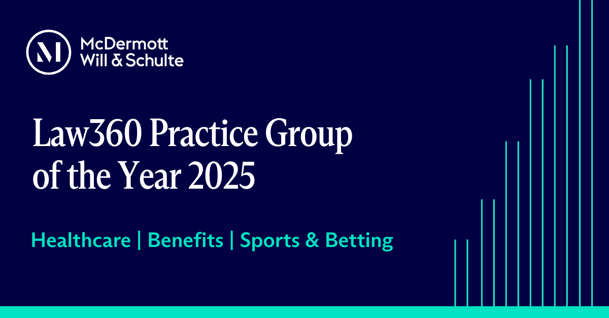 McDermottLaw's tweet photo. McDermott Will &amp; Schulte has been recognized by @Law360 as a 2025 Practice Group of the Year in Healthcare, Benefits, and Sports &amp; Betting – underscoring the firm’s strength across highly regulated and rapidly evolving industries.  

Read more: https://t.co/yGUwU9wyeB https://t.co/uAMZL6iwHk