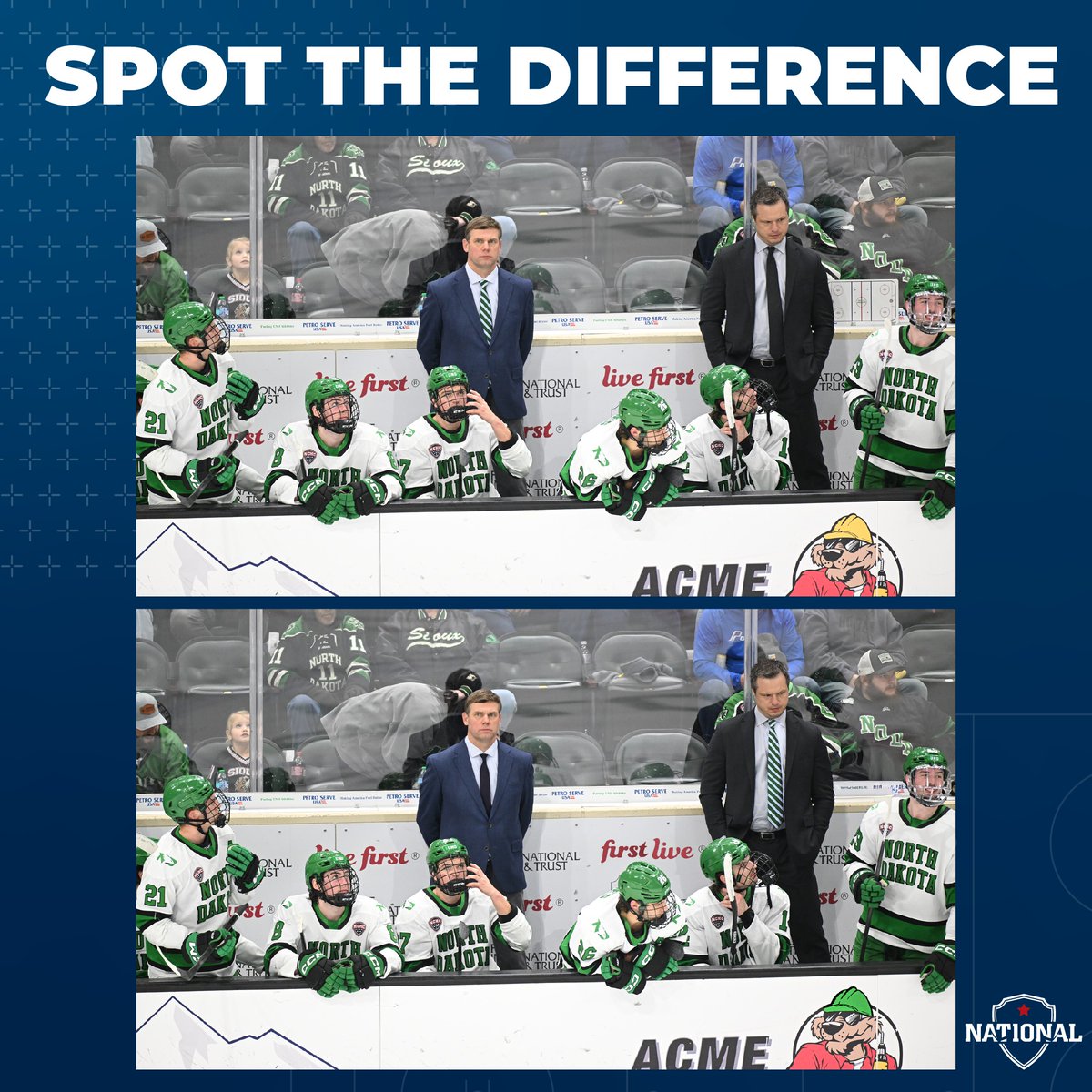 TheNCHC's tweet image. It's time put your sleuthing skills to work with another game of #SpotTheDifference! 🕵️

Can you find all ✋ changes in these @UNDmhockey photos?!? 🤔 

Reply below for a chance to win #NCHChockey gear!

📸: @russhons