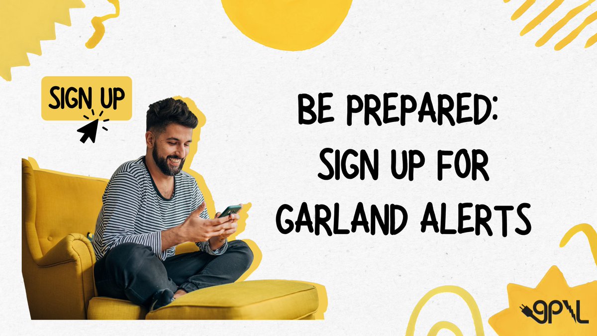 Sign up with the Garland Emergency Notification System to get alerts by phone call, text or email. Register: garlandtx.gov/3789/Garland-E….   

Also, sign up for enewsletters to stay up to date on City of Garland news: garlandtx.gov/3545/City-Enew….