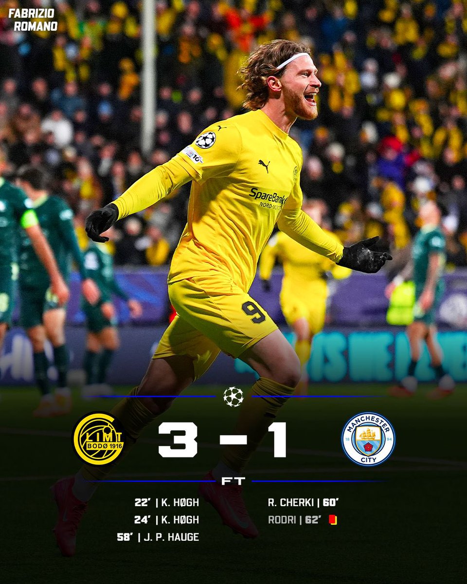 FabrizioRomano's tweet image. Bodø-Glimt make it 3 against Man City! 🟡⚫️

Who’s been your Man of the Match?