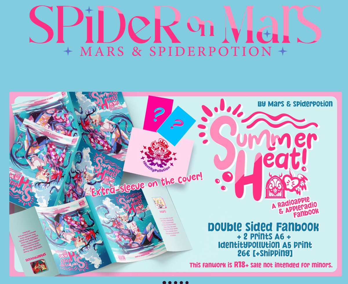‼️SUMMER HEAT FANBOOK ORDERS OPEN‼️🏖️🌊🐚
available in our shop at spideronmars.bigcartel.com

remember to read carefully through our f.a.q. page and shipping notes before placing your order! 🙏🏻🍀

#spideronmarsfanbook #radioapple #appleradio #alastor #lucifer