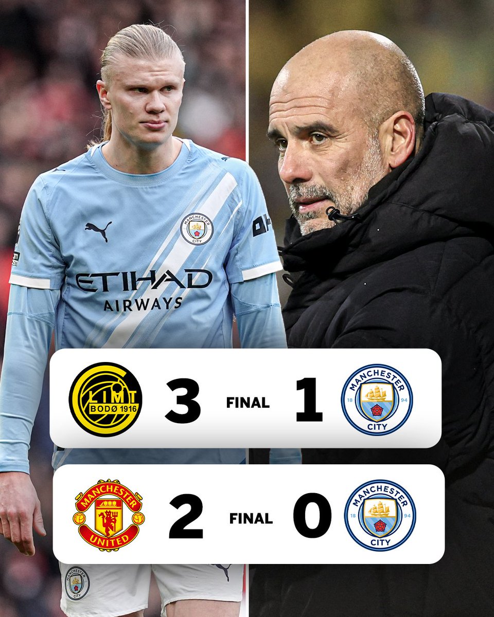 ESPNFC's tweet image. MAN CITY SUFFER A SHOCK LOSS TO BODO/GLIMT. THEIR SECOND HUGE DEFEAT IN FOUR DAYS 😱😱😱
 
What has happened to Pep Guardiola's men 😳