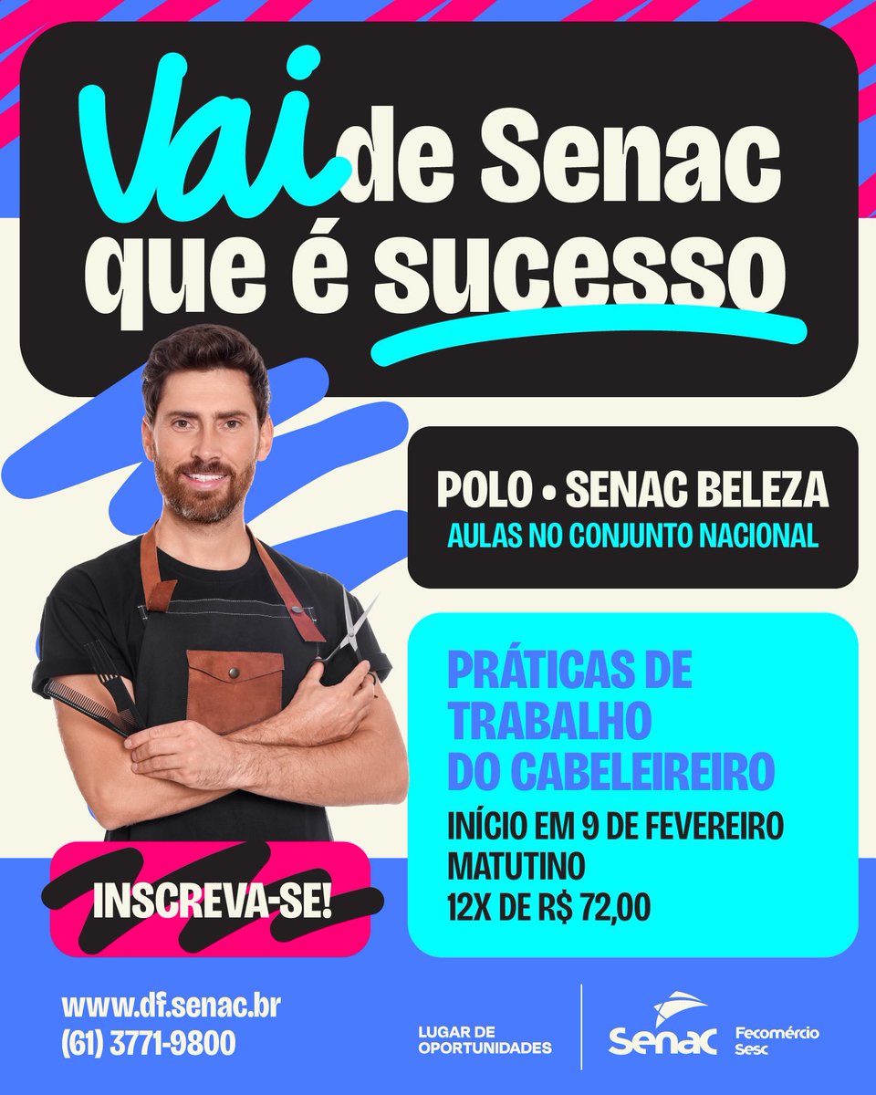 SenacDF's tweet image. 📣 O polo de educação em Beleza do Senac no Conjunto Nacional está com vagas abertas!

Quer aprender na prática as vivências de um salão de beleza? Vai de Senac que é sucesso! 🧡💙

Acesse nosso site:
➡️ df.senac.br

#SenacDF #VaideSenac #VaideSenacQueÉSucesso