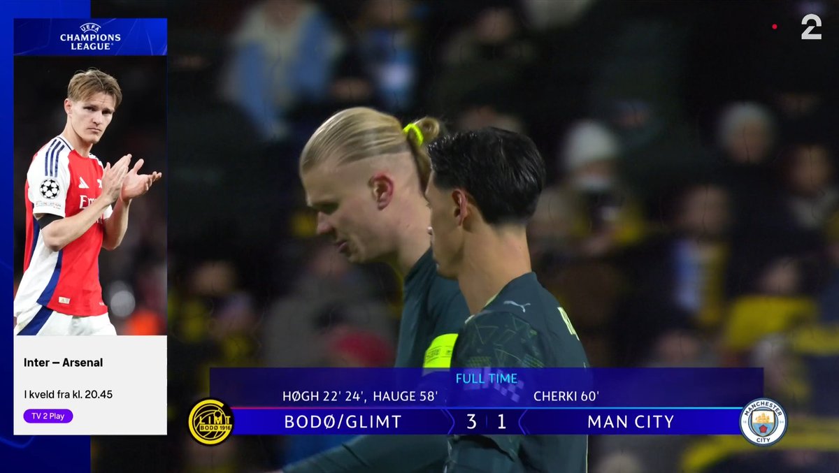 NorwayFooty's tweet photo. 🟡 BODØ/GLIMT 3 - 1 MANCHESTER CITY 🔵

BODØ/GLIMT TAKE THEIR FIRST EVER WIN IN THE CHAMPIONS LEAGUE AND WHAT A WAY TO DO IT. 🟡🇳🇴

BODØ/GLIMT IS NOW 26TH IN THE CHAMPIONS LEAGUE ON 6POINTS!!! #UCL https://t.co/oxn44Wgazv