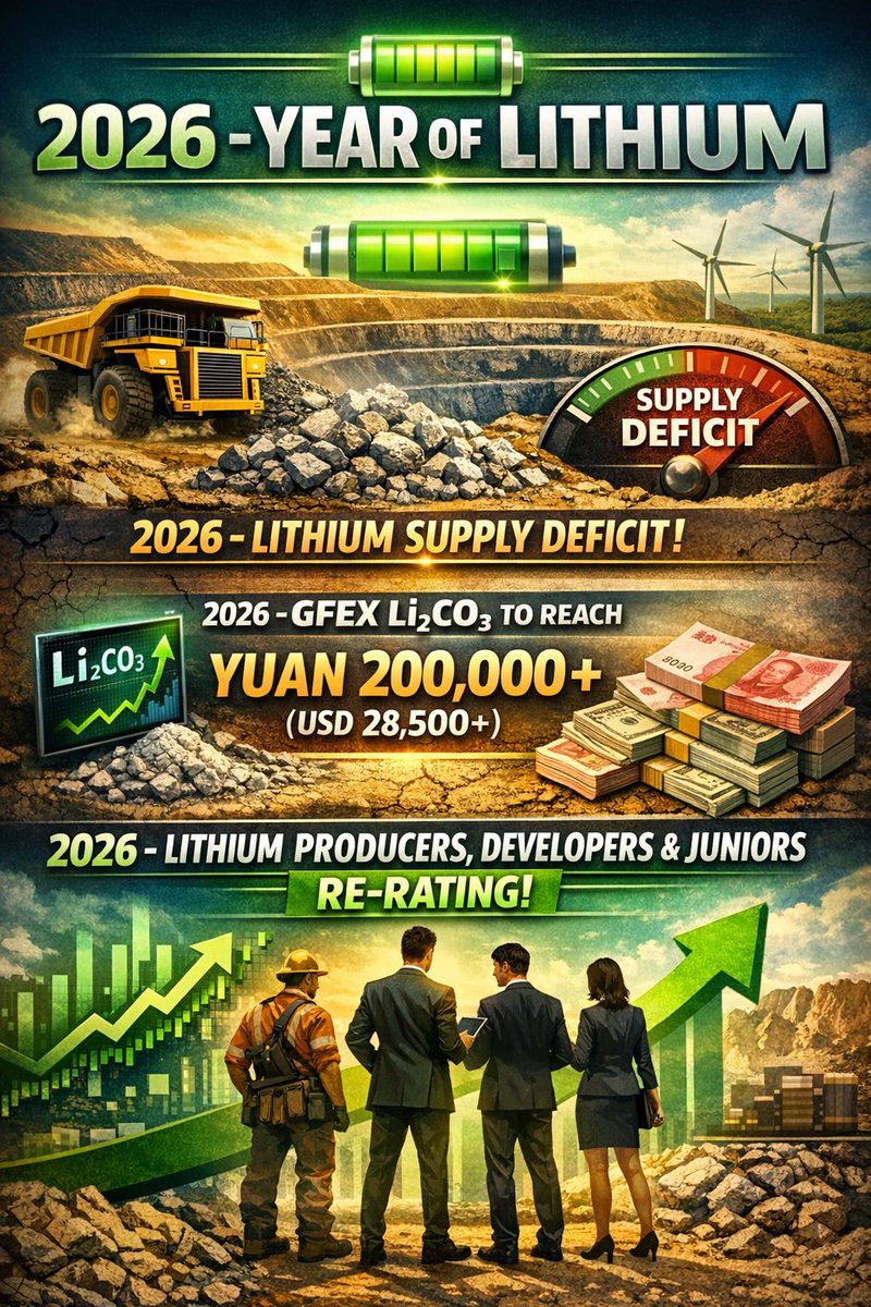 TSoumyaraj's tweet image. 2026 - Year of Lithium
#Lithium #GFEX #BatteryMetals $LKE $LLKKF #PLS #ELV #A11 #ALB #SQM #EVRevolution #EnergyTransition #Argentina #Commodities #ChinaMarkets #CriticalMinerals #GreenEnergy #MiningStocks #LithiumBull #Supercycle