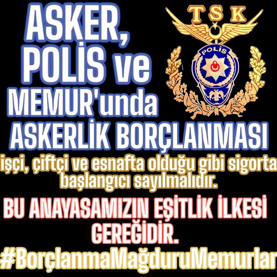 <a href="/SancaktarSamet/">S.SANCAKTAR</a> #AskerlikBorçlanması mağdurları olarak Devlet büyüklerimizden çözüm bekliyoruz.
<a href="/RTErdogan/">Recep Tayyip Erdoğan</a> 
<a href="/dbdevletbahceli/">Devlet Bahçeli</a>
<a href="/eczozgurozel/">Özgür Özel</a>
<a href="/isikhanvedat/">Prof. Dr. Vedat Işıkhan</a> 
<a href="/AliYerlikaya/">Ali Yerlikaya</a>
<a href="/avabdullahguler/">Abdullah Güler</a>
<a href="/_cevdetyilmaz/">Cevdet Yılmaz</a>
<a href="/csgbakanligi/">T.C. Çalışma ve Sosyal Güvenlik Bakanlığı</a> 
<a href="/sgksosyalmedya/">SGK</a>