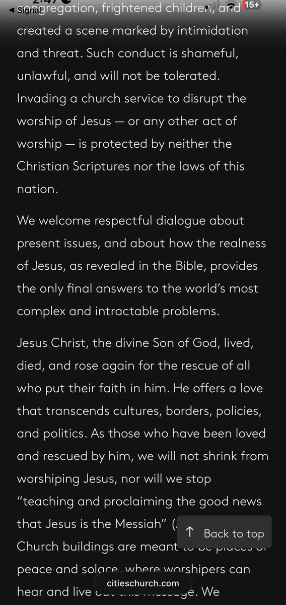megbasham's tweet photo. 🚨🚨The pastors and elders of Cities Church in St. Paul released a statement today on what happened during their worship service on Sunday.

Said the elders: “Invading a church service to disrupt the worship of Jesus — or any other act of worship — is protected by neither the Christian Scriptures nor the laws of this nation.”

Amen. Read it all here: https://t.co/wzPy63KucZ