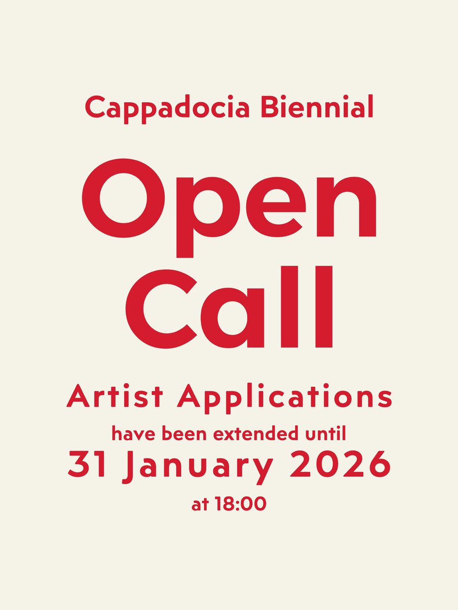 Seçici Kurul ve Danışma Kurulumuzun önerileri doğrultusunda Kapadokya Bienali sanatçı başvuruları 31 Ocak 2026 18:00’a kadar uzatılmıştır.

Birbirinden değerli başvuruları ile Kapadokya Bienali’nin çözüm ortağı olmak için şu ana kadar 34 farklı ülkeden başvuruda bulunan 539