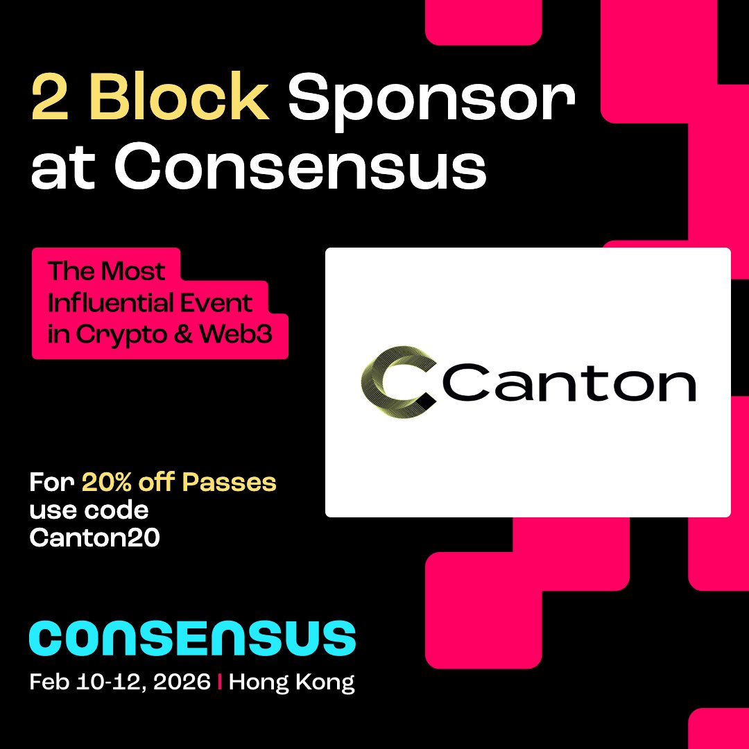 CantonNetwork's tweet image. Catch Canton at @Consensus_HK for the Privacy &amp;amp; Trust Deep Dive.

We’ll dig into what it takes to bring privacy, compliance, and real-world markets onchain, without compromising institutional controls.

Use code Canton20 for 20% off passes.