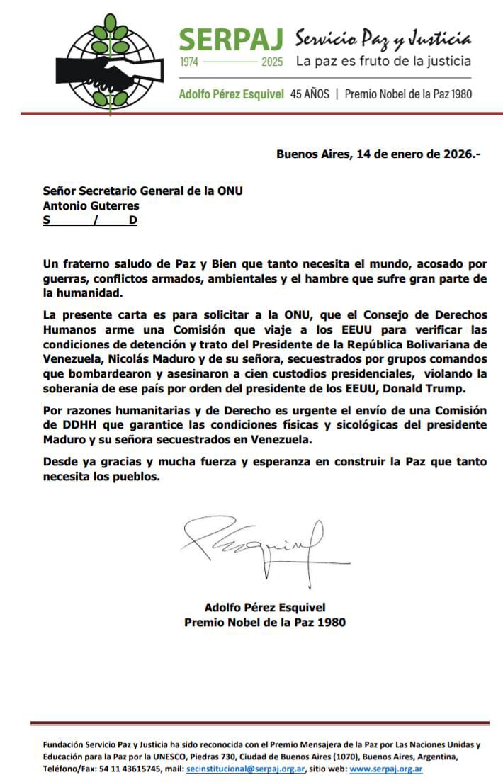 atilioboron's tweet image. Muy oportuna y necesaria exigencia de Adolfo Pérez Esquivel, un Nobel de la Paz en serio, no como la sinvergüenza de María Corina Machado.