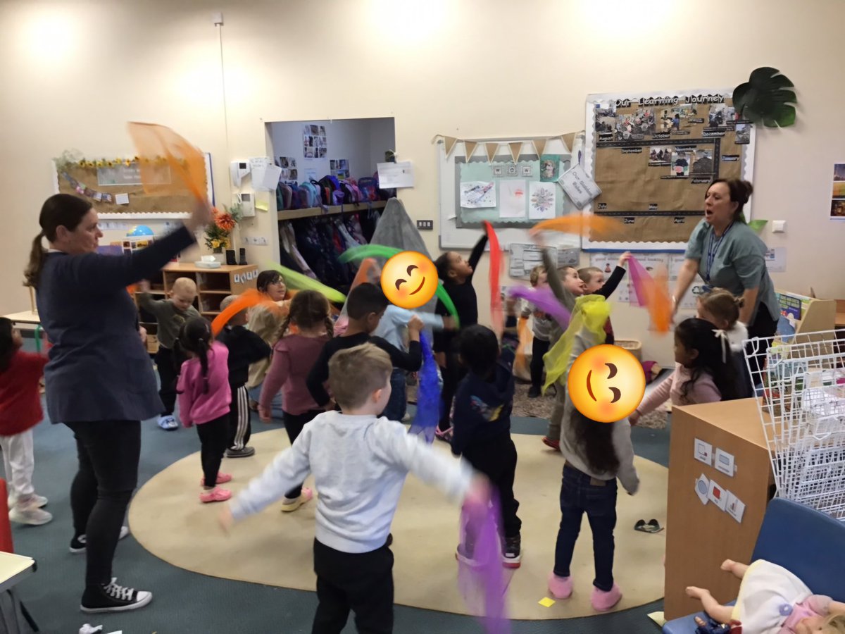 Our Preschool children have been taking part in a fun activity with chiffon scarfs to develop their ability to ' cross the midline'