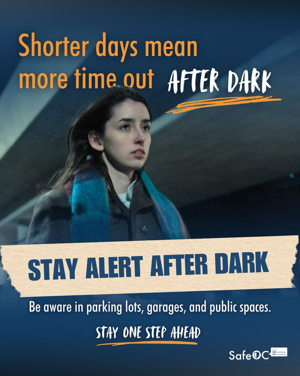 Shorter days mean more time out after dark 🌙
Staying aware of your surroundings in parking lots, garages, and public spaces can help reduce risk and keep you one step ahead.

Trust your instincts, limit distractions, and take note of anything that feels out of place. If you see