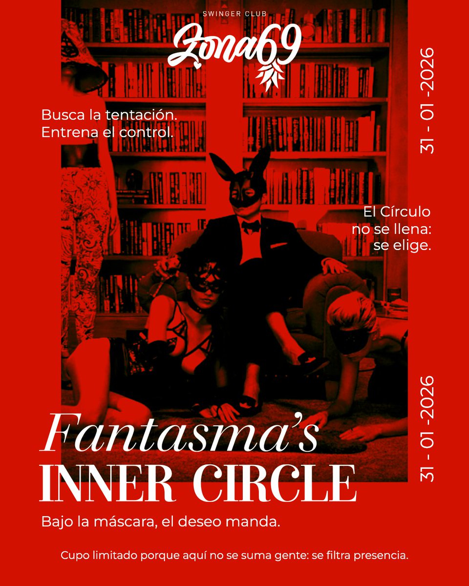 Como se los prometimos… empezamos el año con TODO. 🖤🤍🐇
Llega ZONA69: Fantasma’s Inner Circle, una noche de máscaras Black &amp; White (Bunnyman vibes) para celebrar el deseo, el placer… y honrar a nuestro anfitrión: F.

Este evento será SIN COSTO — así lo decidió el host.
Pero