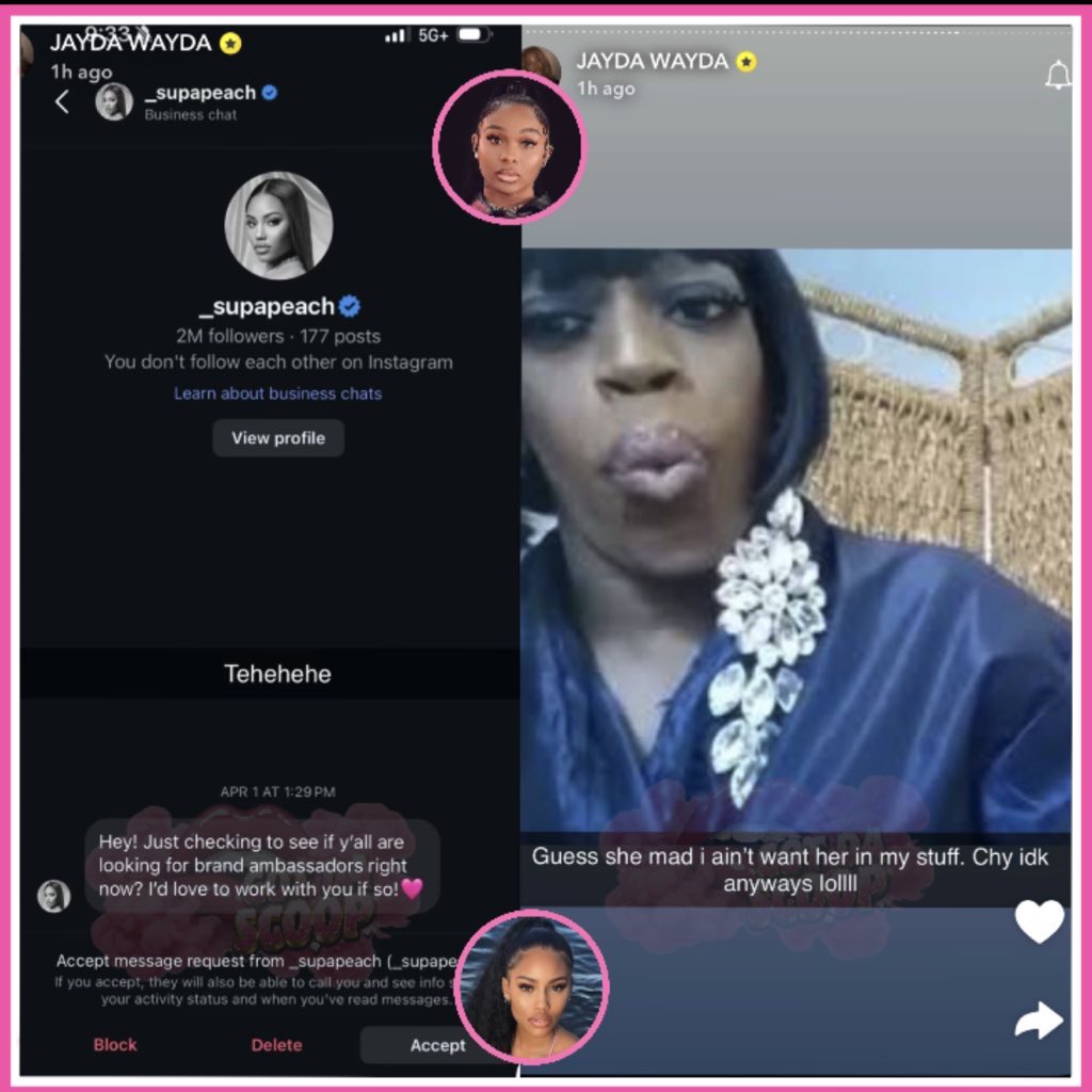 GotDaScoop's tweet image. Jayda Wayda shares DMs of Supa Peach asking to be a model of her brand, after Supa Peach made a video acting out how she would have handle things with Jayda if she was Ari Fletcher.