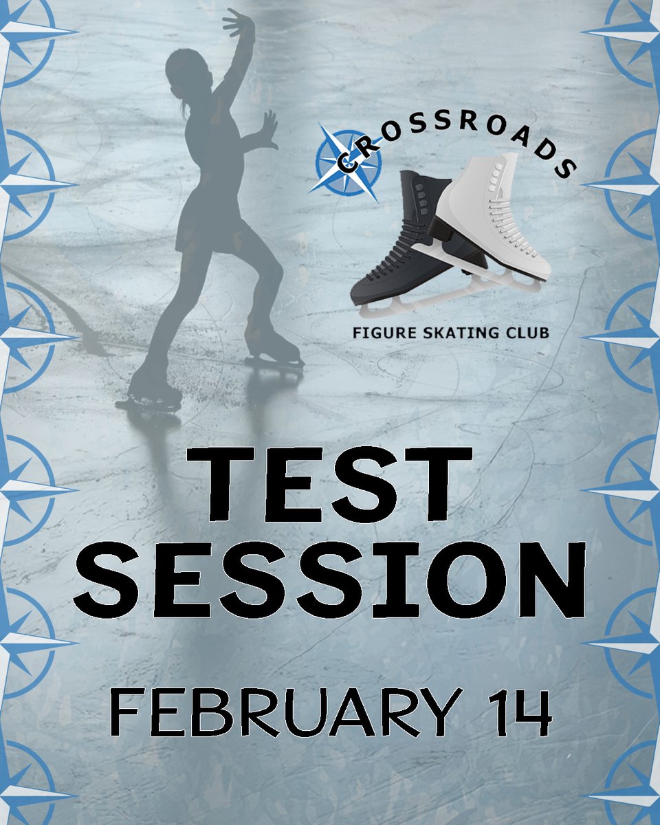 Crossroads Figure Skating Club will be hosting a Test Session on Saturday, February 14. 

Registration and additional info can be found on EntryEeze @ comp.entryeeze.com/Membership/Wel… 

Deadline to register is Friday, January 30.