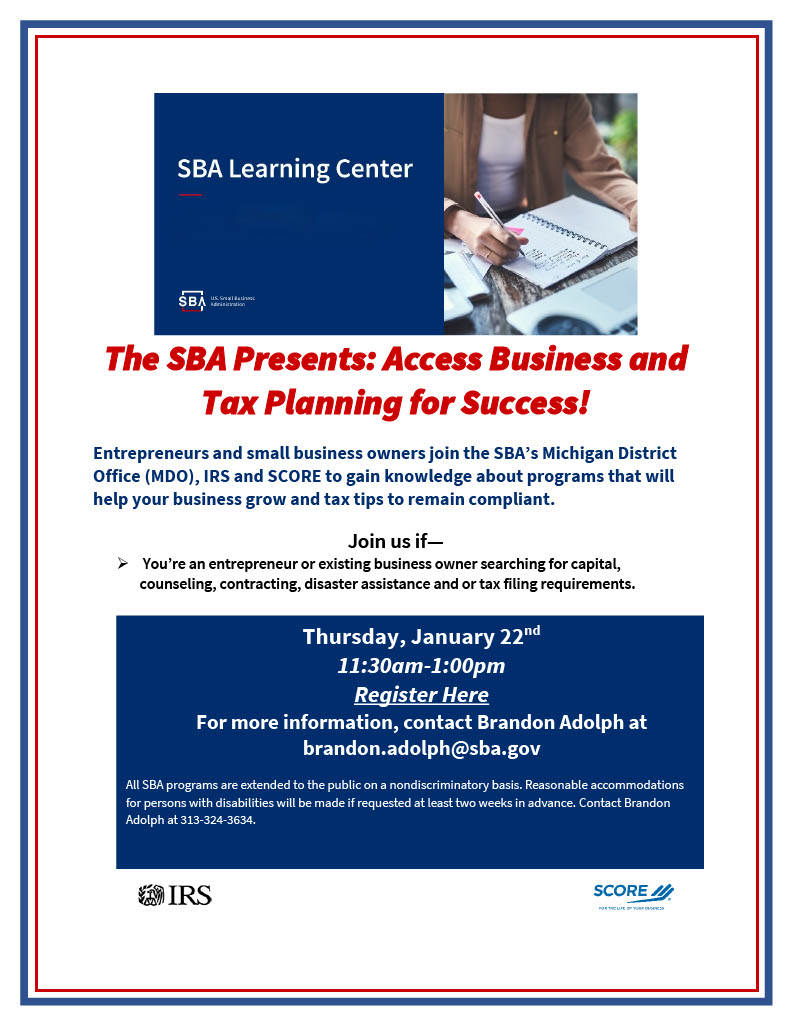 🗣️ Detroit small biz owners &amp; entrepreneurs: Need capital, counseling, contracting help, disaster assistance, or tax-filing guidance?
Join the SBA, IRS &amp; SCORE for an ONLINE workshop
Thu, Jan 23 • 11:30 AM–1:00 PM
🔗 Register: bit.ly/4qx2WV2

#DetroitBiz #SmallBusiness