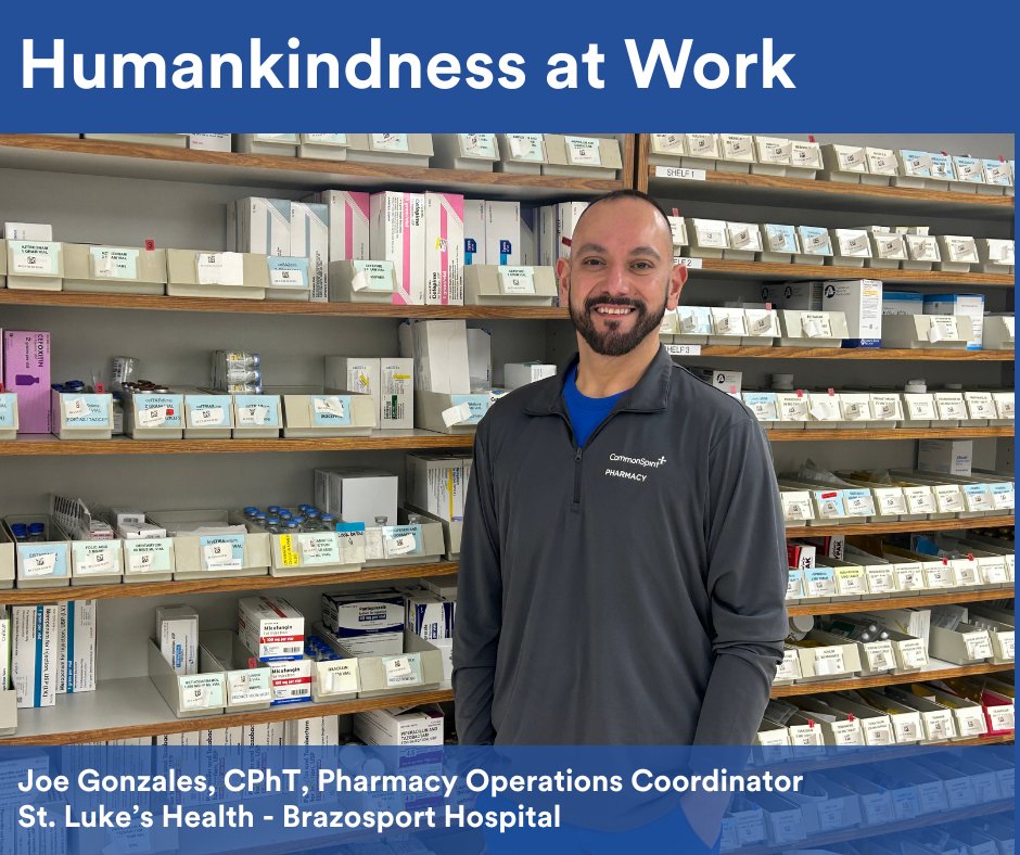 StLukesHealthTX's tweet photo. Beyond meds, Joe Gonzales brings "humankindness" to St. Luke's Health - Brazosport. As Pharmacy Ops Coord, he uplifts spirits through simple acts of connection. ❤️

Read his inspiring story: ➡️ https://t.co/ZV7Fqb5n81

#HumanKindnessAtWork #HealthcareStories #CompassionInAction https://t.co/IFTq20mrPk