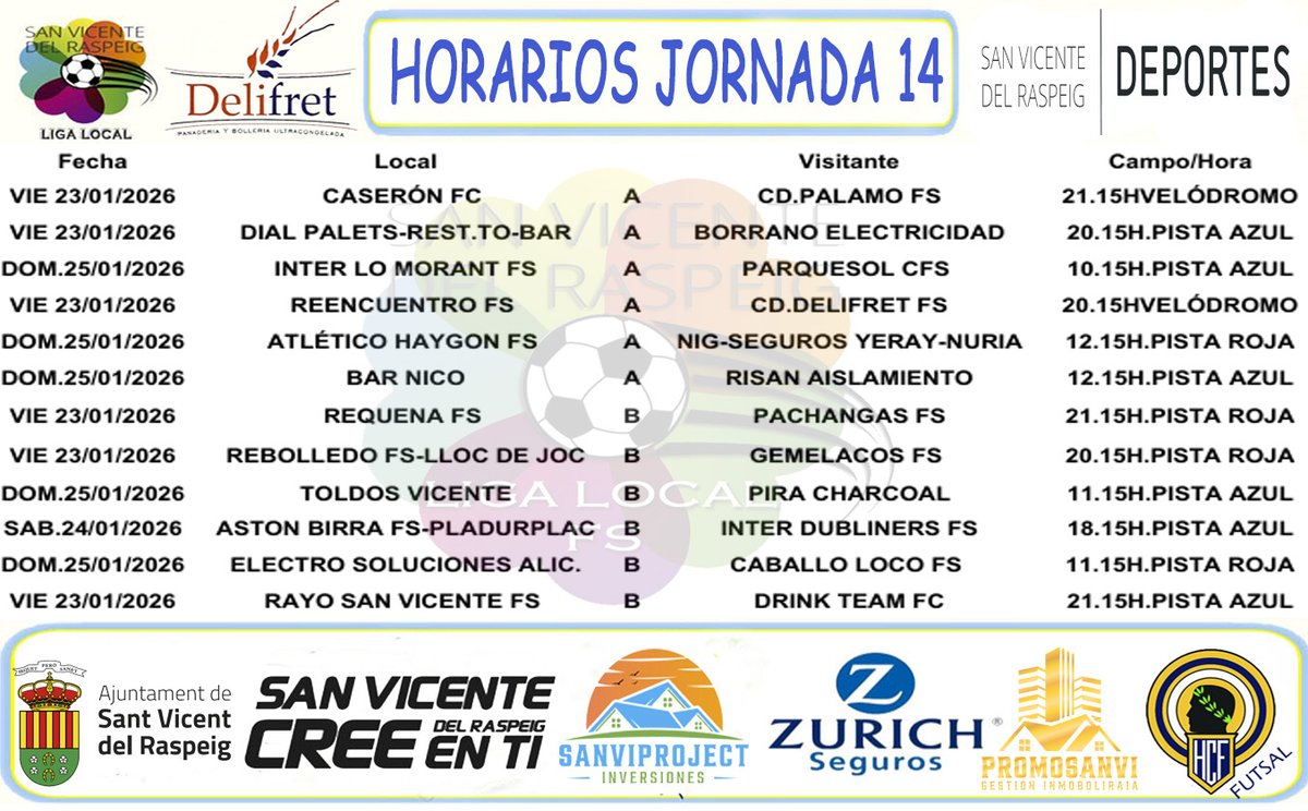 📅|🅷🅾🆁🅰🆁🅸🅾🆂
🏆𝐓𝐄𝐌𝐏𝐎𝐑𝐀𝐃𝐀 𝟐𝟎𝟐𝟓-𝟐𝟎𝟐𝟔

✅𝗡𝘂𝗲𝘃𝗮 𝗝𝗼𝗿𝗻𝗮𝗱𝗮!

⏰HORARIOS | Estos son los partidos que darán comienzo a la segunda vuelta de competición 🙌🏻⚽️

➡️ Viernes 6️⃣ partidos, sábado1️⃣ y el domingo los otros 5️⃣

#𝐋𝐢𝐠𝐚𝐋𝐨𝐜𝐚𝐥