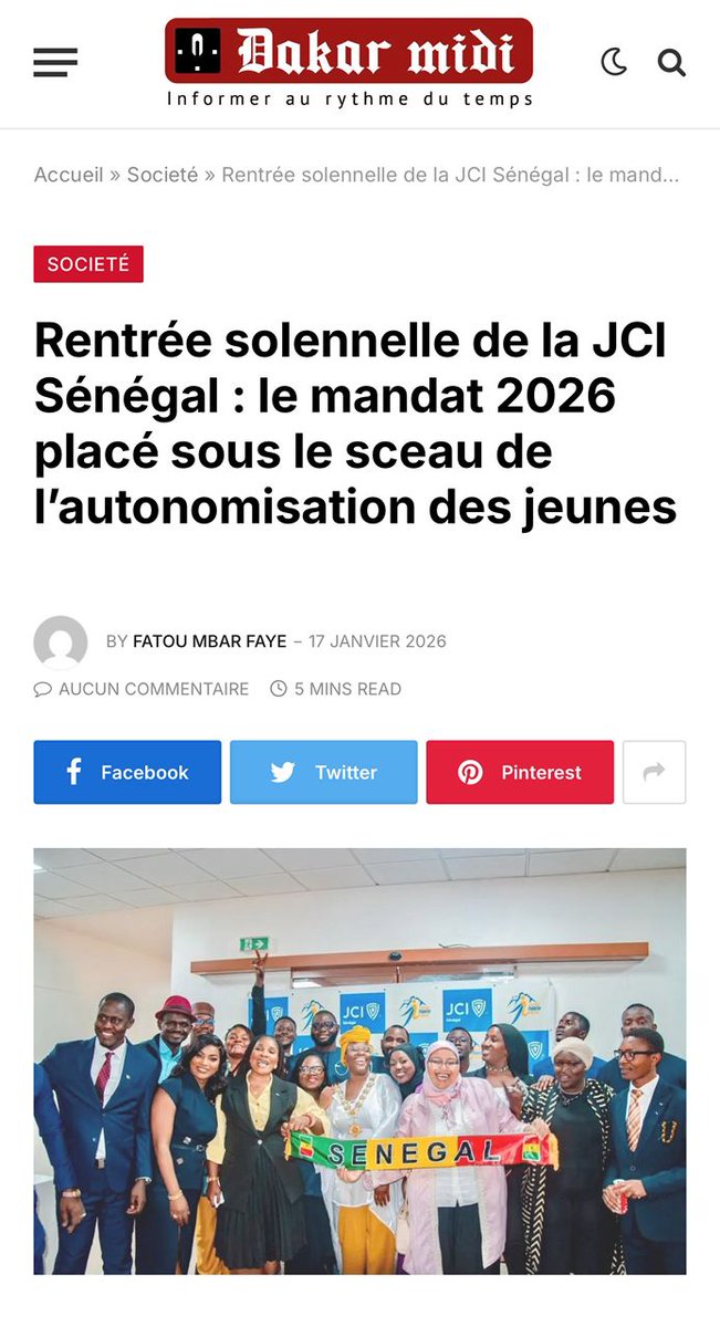 🗞️ PARUTION MÉDIATIQUE | RENTRÉE SOLENNELLE JCI SÉNÉGAL 2026 🇸🇳✨

👉 À lire : dakarmidi.net/societe/rentre…

3I : Innover | Inspirer | Impacter

#JCISénégal #RentréeSolennelle2026 #LeadershipJeune #JCIImpact
