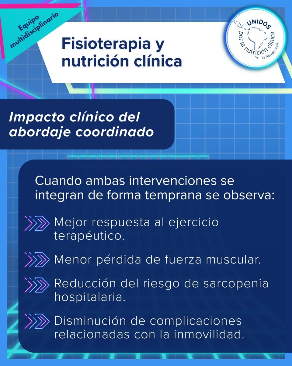 UnidosxNCmx's tweet photo. La coordinación entre nutrición clínica y fisioterapia es clave para preservar masa muscular, mejorar la respuesta al ejercicio terapéutico y favorecer la recuperación funcional del paciente hospitalizado. https://t.co/SDbnYKg4JP