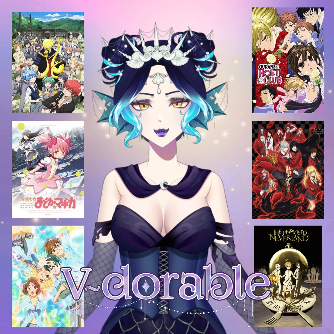 VdorableVT's tweet photo. ˚₊‧꒰ა Guess that Vdorable member ໒꒱ ‧₊˚    

If you guessed Mera Mizu our riptide queen then you are correct~! 

⟡ Assassination Classroom 
⟡ Ouran High School Host Club 
⟡ Madoka Magica  
⟡ Kakegurui 
⟡ Your Lie in April  
⟡ Promised Neverland https://t.co/E8KrHSH6Qm