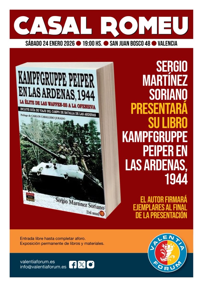🔈 Os esperamos este sábado 24 de enero a las 19 h, en la presentación del nuevo libro de Sergio Martínez Soriano del canal HB.
#valentiaforum #BatallaCultural