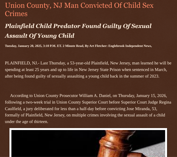 ArtFletcher9's tweet photo. Union County, NJ Man Convicted Of Child Sex Crimes https://t.co/HiKuBZpWWa via @Englebrooknews #NewJersey #CrimeNews #Unioncountynj #plainfieldnj #childpredator #guilty #verdict #child #sexcrimes #youngchild @wireless_step @HRG_Media @LodiNJNews @fordmb1 @SarahGeving1 @Shannon96574094 @Daytobehappy @janninereid1 @gator4kb18 @MichelleF_35 @TrumpWasRite2 @KathyKbrose @RobGerundo @JimBobW49