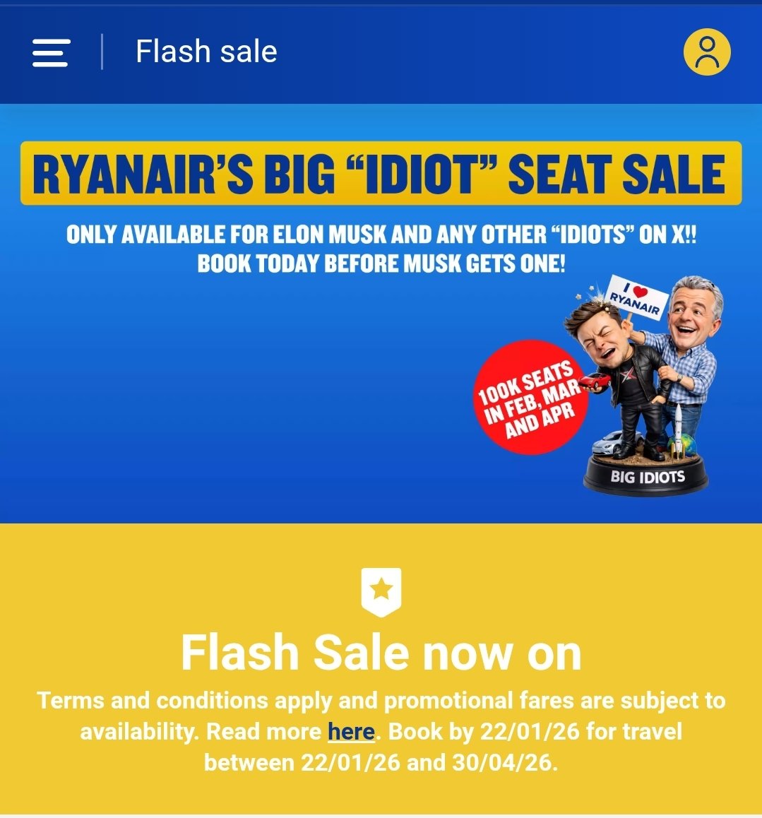 CryptoCaraibes's tweet photo. @elonmusk @Teslaconomics Well played @Ryanair 😂 https://t.co/IMsrumCCkJ