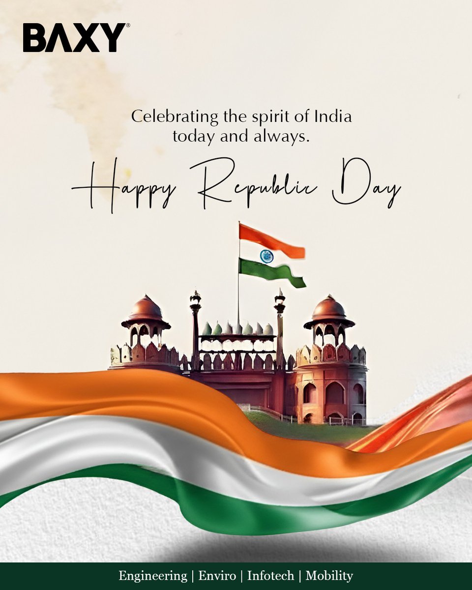 baxylimited's tweet photo. Together, let’s keep building solutions that empower tomorrow and drive India forward.
Happy Republic Day!

[BAXY, BAXY Limited, BAXY Enviro, BAXY Engineering, BAXY Infotech, BAXY Mobility, Happy Republic Day, India At Heart, Building The Future] https://t.co/27AtG7EPeK