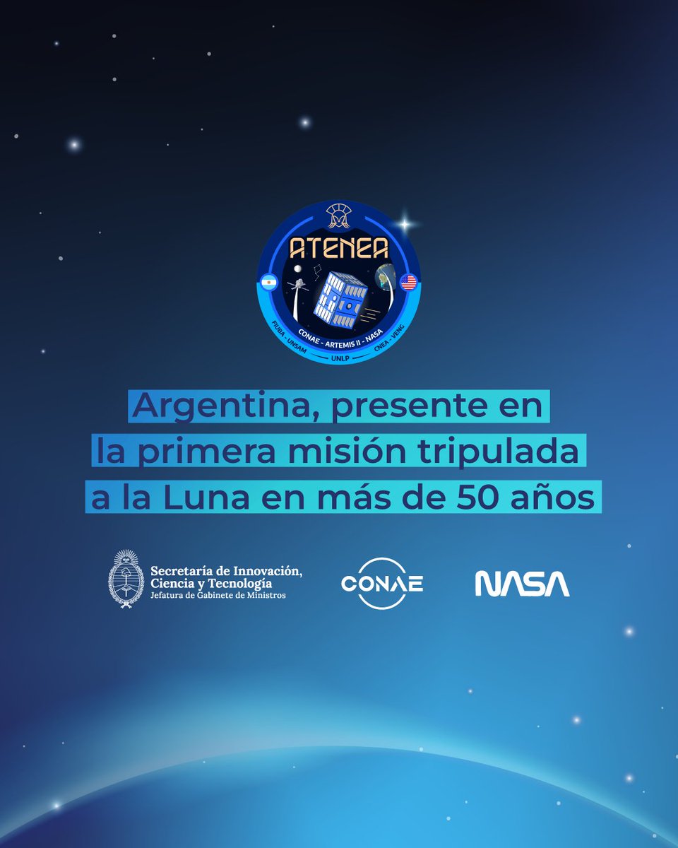 innovacionar's tweet photo. ATENEA formará parte de Artemis 2🚀, la misión histórica de la @NASA.
Un hito que posiciona a la Argentina como actor relevante en la nueva economía espacial.
Conocé más sobre este microsatélite 👇 https://t.co/1brXwsP24H