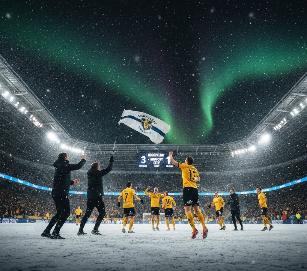 UNBELIEVABLE. 🇳🇴❄️ Bodø/Glimt just pulled off one of the biggest upsets in UCL history! Beating Manchester City 3-1 in the freezing cold of the Arctic Circle. Kasper Høgh with a first-half brace and a Hauge stunner to seal it.  #UCL #BodoGlimt #ManCity