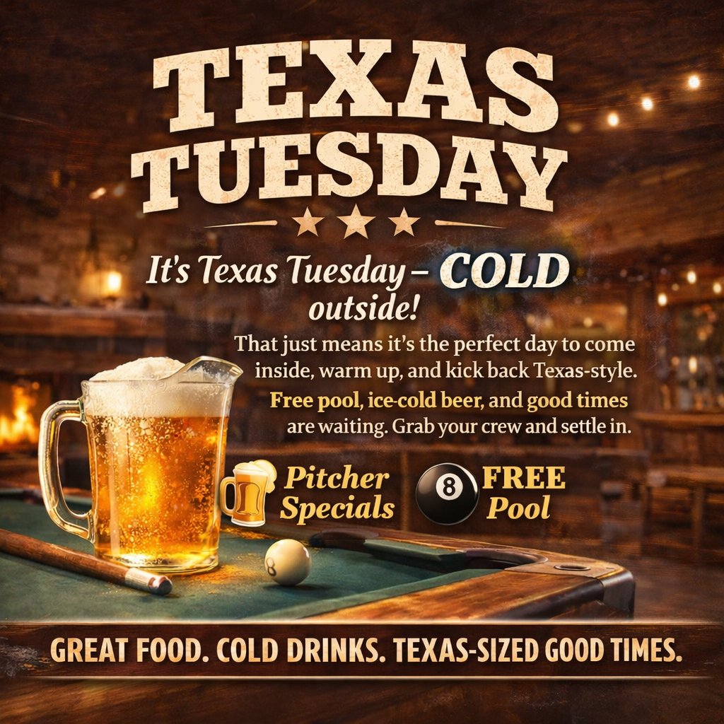 thedixiechicken's tweet photo. It’s Texas Tuesday ... and it’s COLD outside!
That just means it’s the perfect day to come inside, warm up, and kick back Texas-style. Free pool, ice-cold beer, and good times are waiting. Grab your crew and settle in.
🍻 Pitcher Specials
🎱 FREE Pool
GREAT FOOD. COLD DRINKS. https://t.co/WyMv40ogAE