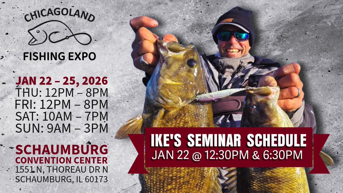 Come see Mike this Thursday, January 22nd, at the Chicagoland Fishing Expo! He will be doing two seminars, one on Soft Glide Baits, and the other on Using Micro Jigs to Catch Big Bass. If you’re in the area, stop by and say hi! <a href="/ikeliveshow/">Ike_Live</a>