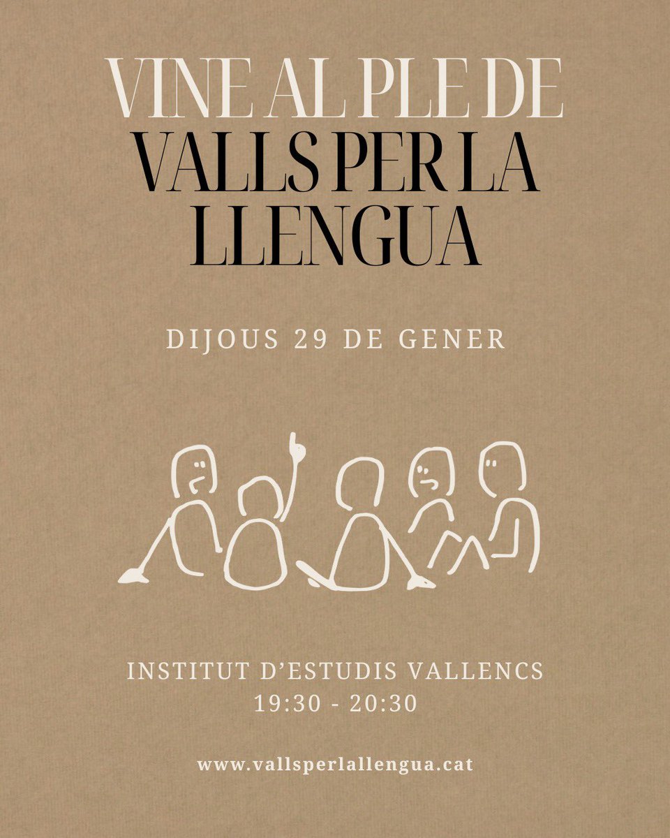 El dijous 29 de gener convoquem tothom qui vulgui col·laborar a incrementar l’ús social del català a Valls a vindre al Ple anual de Valls per la Llengua, on parlarem dels projectes 2026.

Ens cal actuar més que mai. T’hi esperem!
