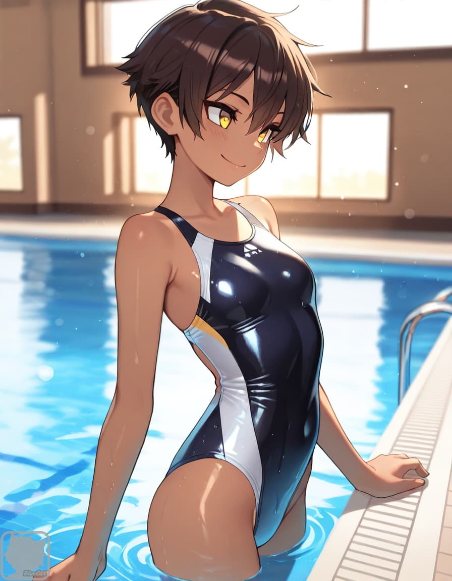 redcat_illust's tweet image. 毎週水曜は競泳水着の日！
ユウキちゃんは屋内プールかな？
#AIスイスイ競水デー