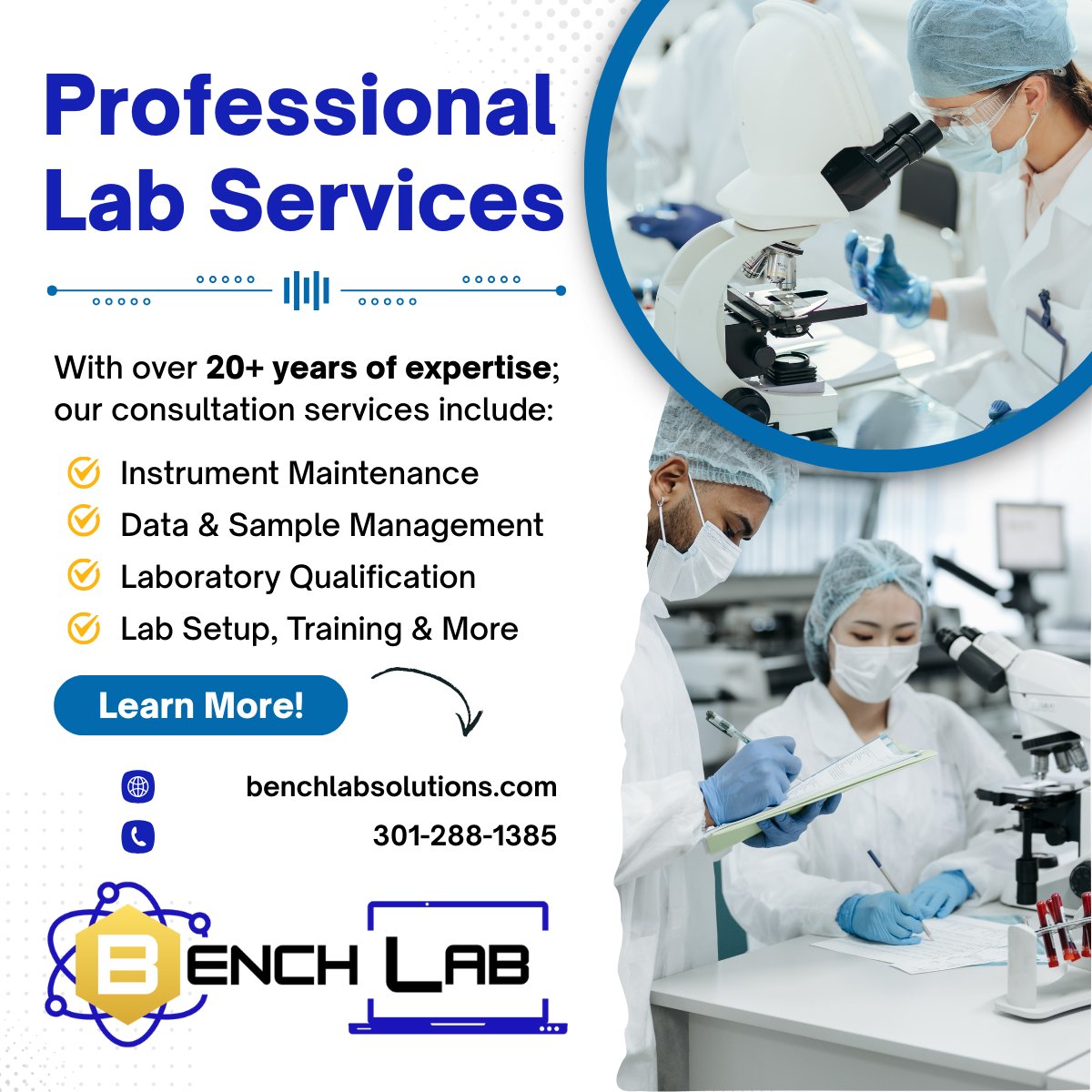 BenchLabLLC's tweet image. With over 20 years in scientific expertise - let BenchLab Solutions manage the technical aspects, so you can stay to lab work.

Visit our website benchlabsolutions.com to see firsthand what we can offer your research &amp;amp; to learn how you can experience our world-class laboratory…