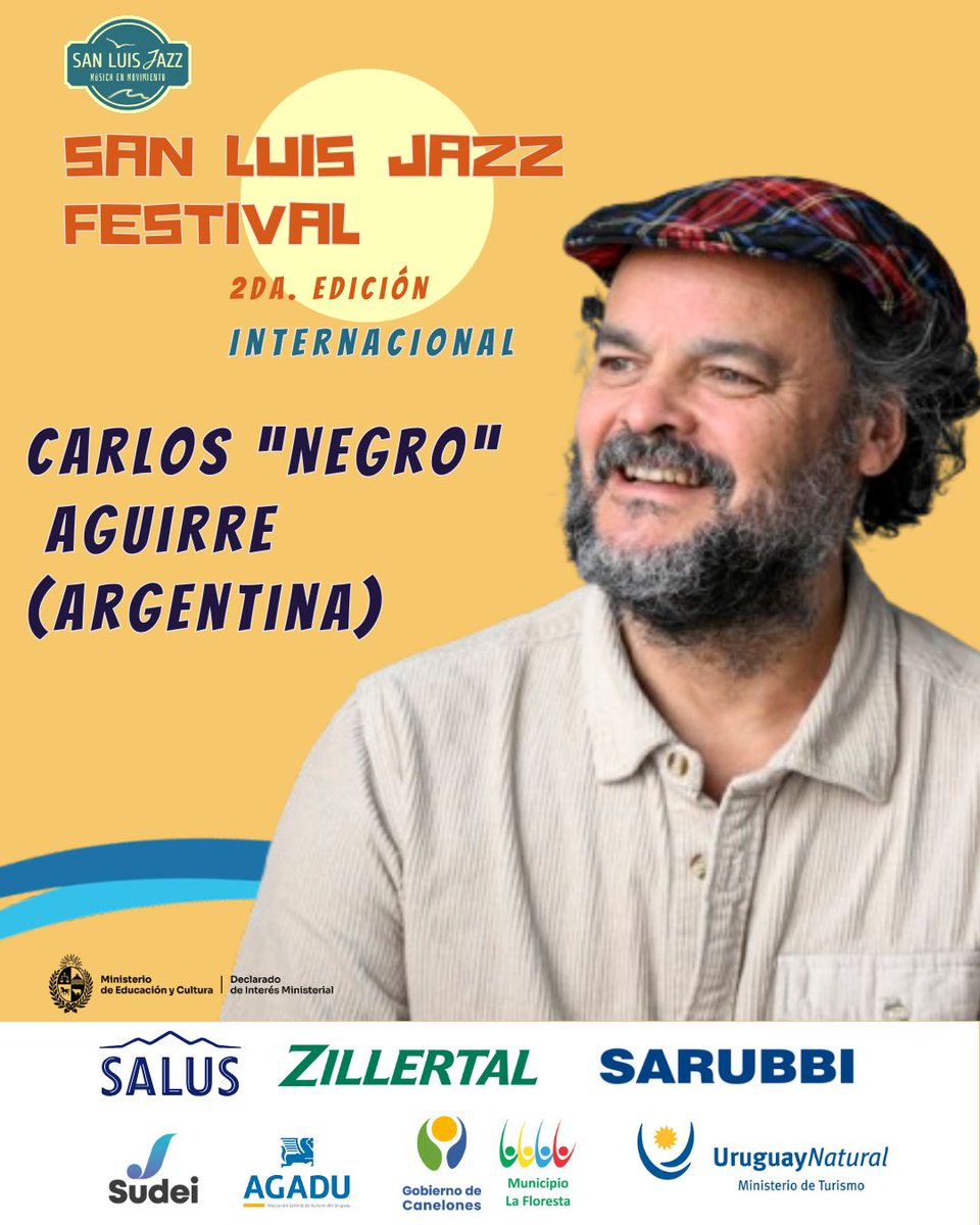 Carlos Aguirre en el San Luis Jazz Festival de Uruguay 2026.

Sábado 24 de enero, desde 21 hs. Cierra la segunda edición del Festival, en la Costa de Oro de Canelones.

Previamente, desde las 18 hs brindará una masterclass para compositores, arregladores y alumnos de la región.