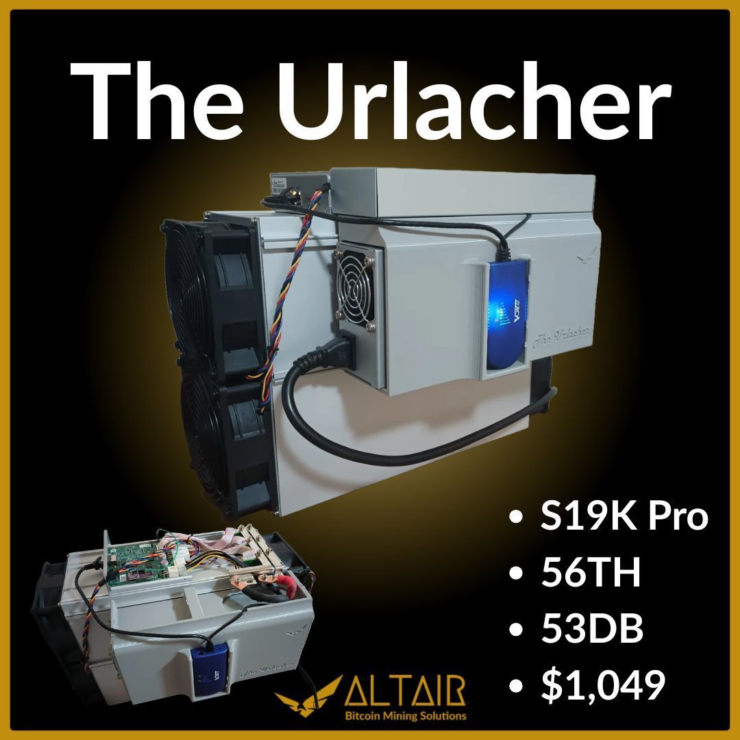 Plug-and-play Bitcoin mining, pleb approved ⚡️ The Urlacher is a  120V-converted Antminer designed for home miners. It runs on standard  household power, supports WiFi or Ethernet, and delivers real hashrate  without special