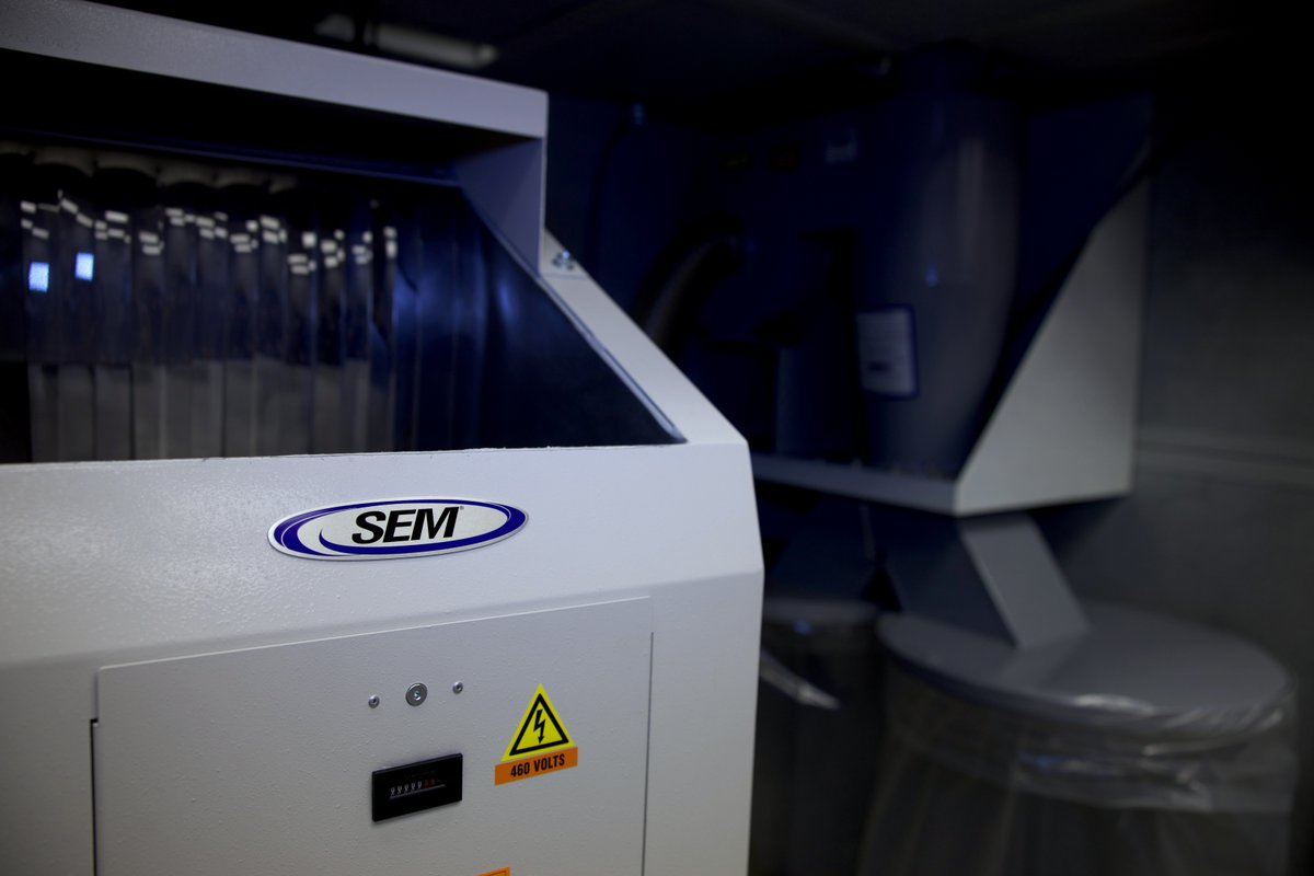 SEMsecure's tweet photo. Built for large offices, the SEM Model 1012/5 shreds paper, CDs, and key tape with ease. With the ability to destroy up to 500 lbs/hr for classified and 1,000 lbs/hr for unclassified data, this solution is powerful, secure, and NSA-rated. #semshred #disintegrator #data https://t.co/Re22LNIaum