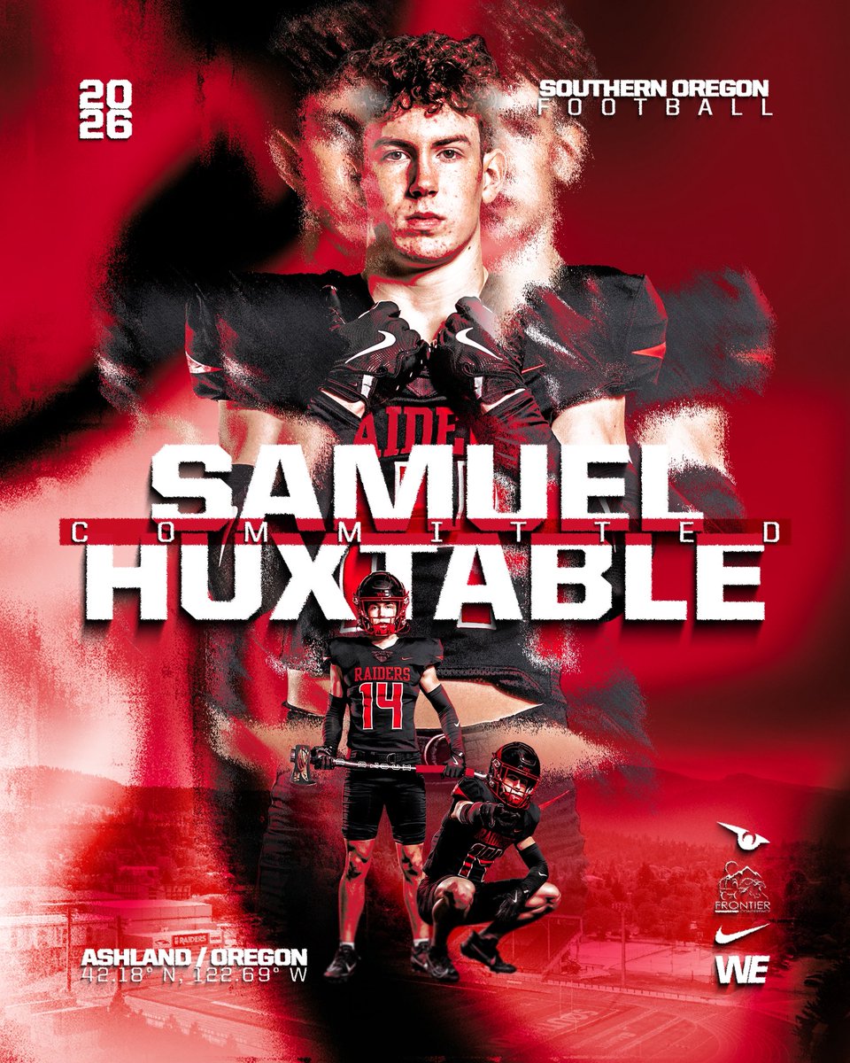 samuel_huxtabl3's tweet photo. AGTG! I am incredibly blessed to announce my commitment to play football at @soufootball next fall! I want to give a special thank you to @SOU_CoachBBrown and @StinnToWin for believing in me and giving me the opportunity to be a Raider. I’m truly grateful for this next chapter. #WE #ONE