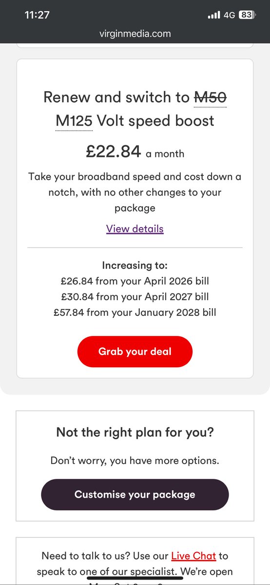 blondesoj's tweet photo. @virginmedia two days ago I looked at renewing my broadband contract. Now I cannot see this offer and when I called up the agent said he couldn’t help me as I’m not able to share this. Live chat I cannot get anywhere with - keeps asking me to log in, but then glitches. Pls help https://t.co/ql9uI3OUCO
