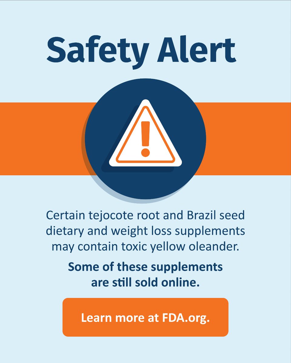 MichiganHHS's tweet photo. MDHHS urges consumers to stop using some dietary supplements labeled as tejocote root or Brazil seed. They may contain toxic yellow oleander, which can cause severe health effects. Call your doctor if you feel sick after swallowing these products. https://t.co/n0KNlFP7Go. https://t.co/pcljU7VsCg
