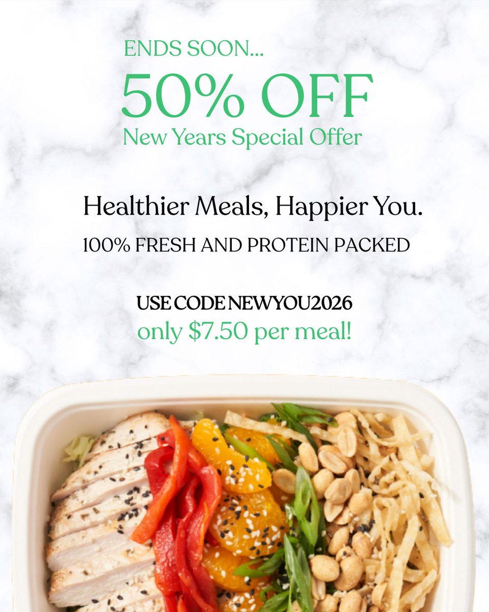 Start the year strong- before it’s gone 💪 🥗
50% OFF fresh, protein-packed meals.
Click the link in bio &amp; use code NEWYOU2026 to redeem.